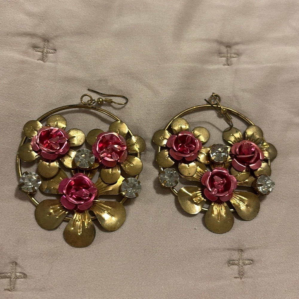 Vintage floral and rhinestone earrings
